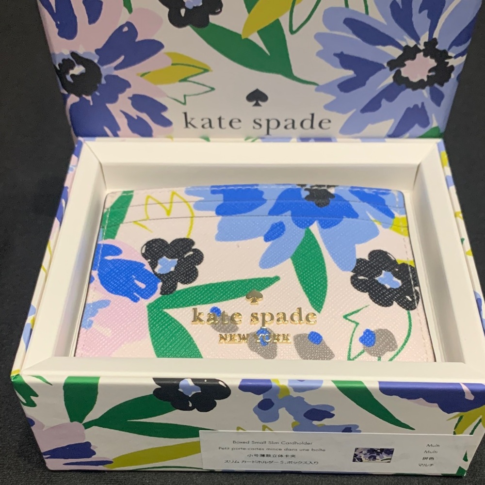 Kate Spade Blue and Black Floral Cardholder